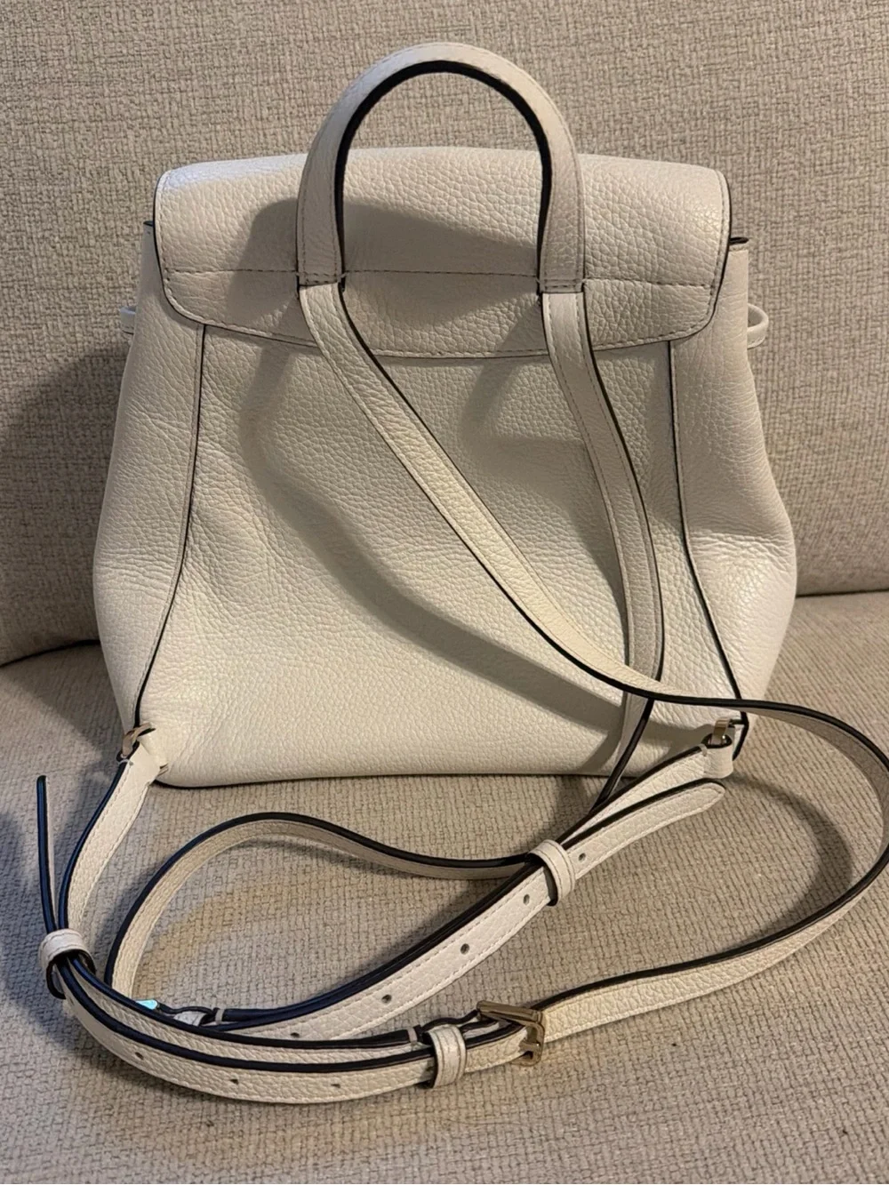 kate spade White Leather Backpack with Multicolor Stripe Front